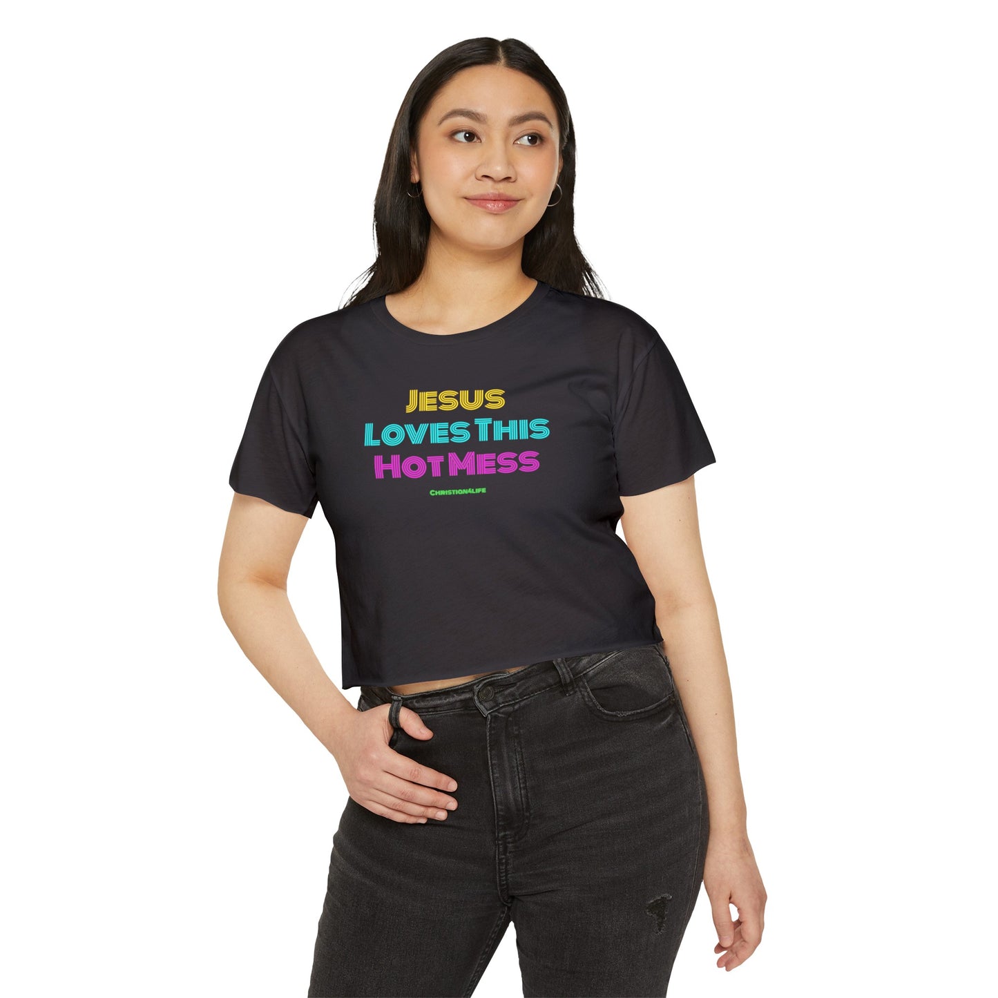 Jesus Loves this Hot Mess -Women's Festival Crop Top T-Shirt Christian4Life