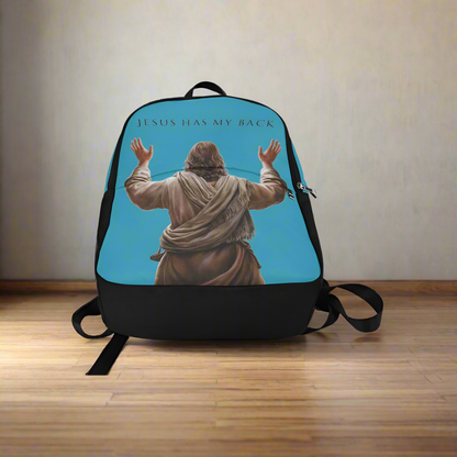 "Jesus Has My Back" Christian Backpack-Black Side Accent (Choose Green or Blue shades)