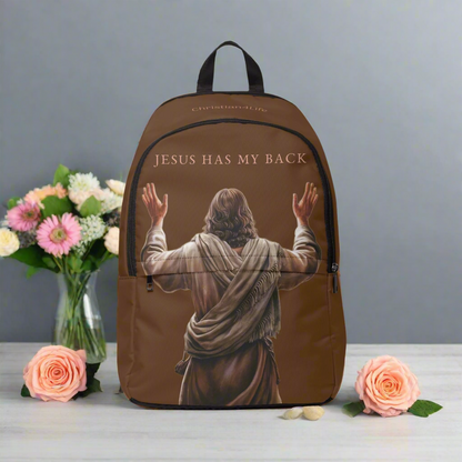 "Jesus Has My Back" Graphic design Christian Backpack (brown) Bags Christian4Life