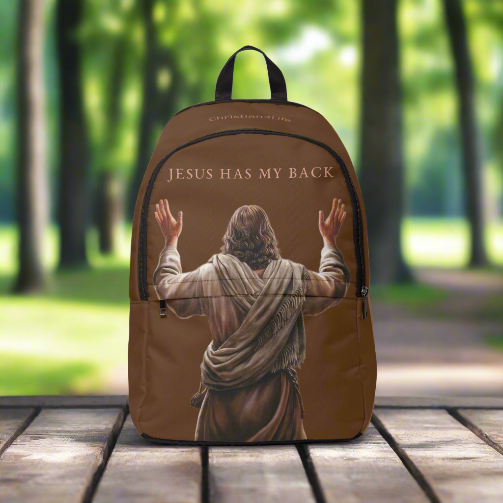 "Jesus Has My Back" Graphic design Christian Backpack (brown) Bags Christian4Life