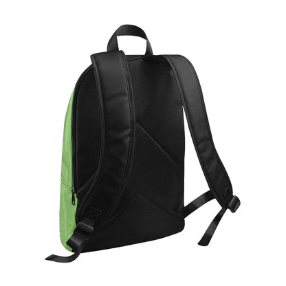 Black backpack with a green side panel on a white background