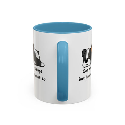 Christian "God never sleeps" 11 oz and 15oz Accent Mug, multiple colors, Christian Mug