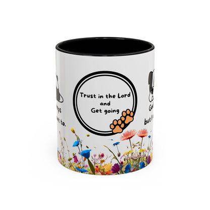 Christian  11oz and 15oz Accent Coffee Mug "God never sleeps" (with flowers)