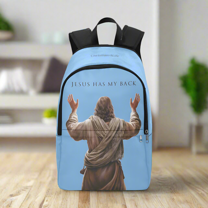 "Jesus Has My Back" design Christian Backpack (Choose Blue Shade)