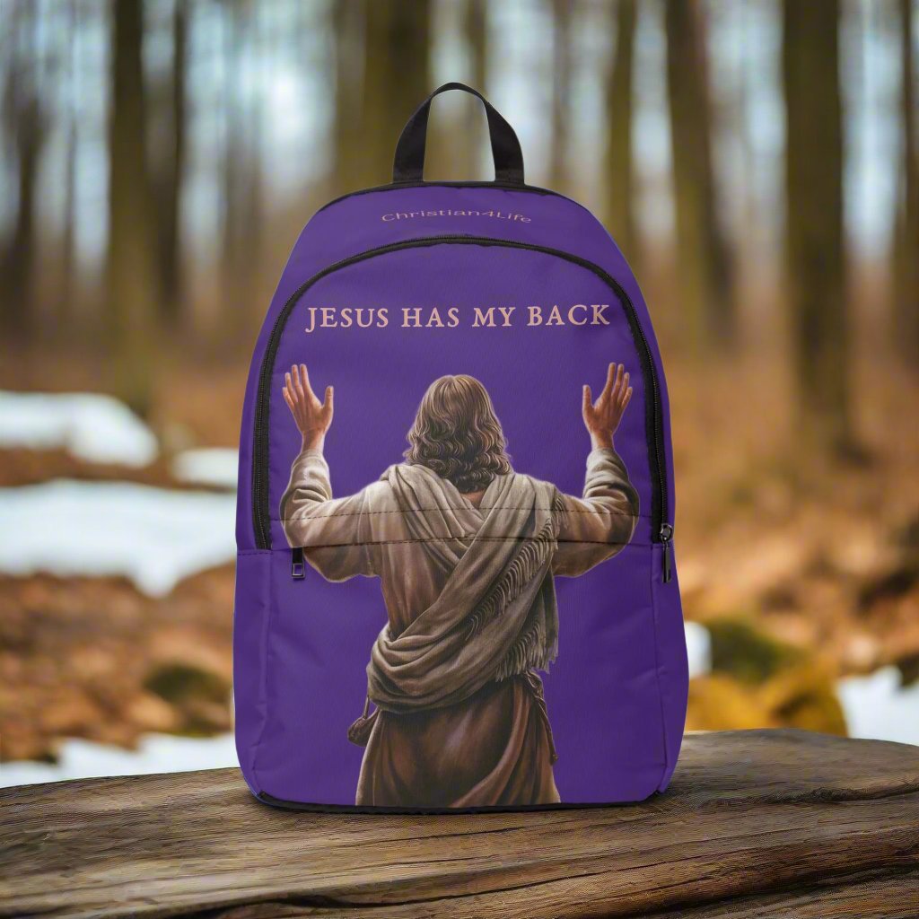 "Jesus Has My Back" Graphic design Christian Backpack (purple) Bags Christian4Life