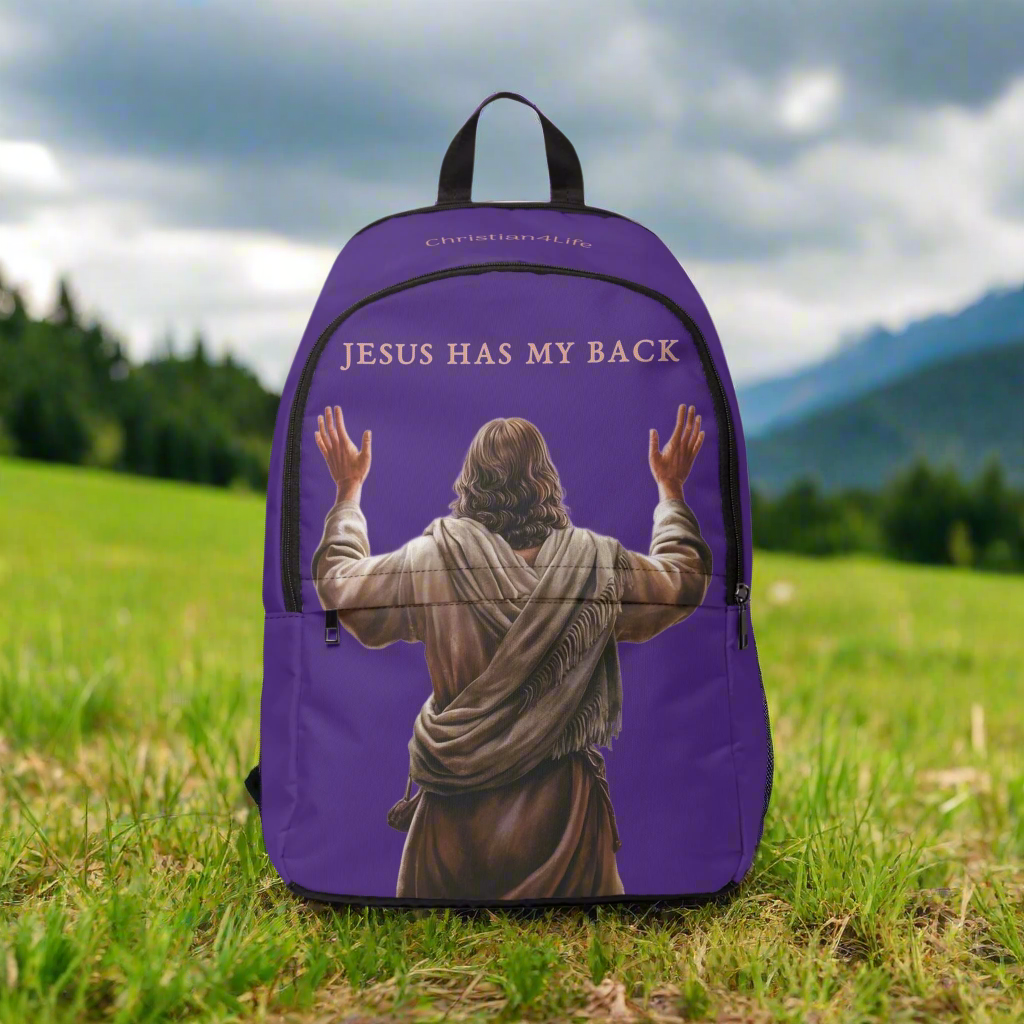 "Jesus Has My Back" Graphic design Christian Backpack (purple) Bags Christian4Life