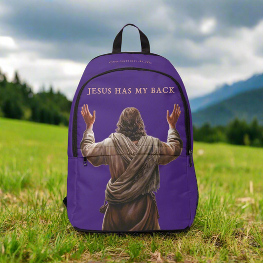 ’Jesus Has My Back’ Graphic design Christian Backpack (purple) - One size - Bags