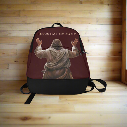 "Jesus Has My Back" Graphic design Christian Backpack (Choose Brown Shade)