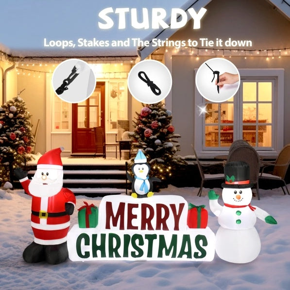 Inflatable Santa Claus And Snowman Holding Merry Christmas Sign Accessories Christian4Life