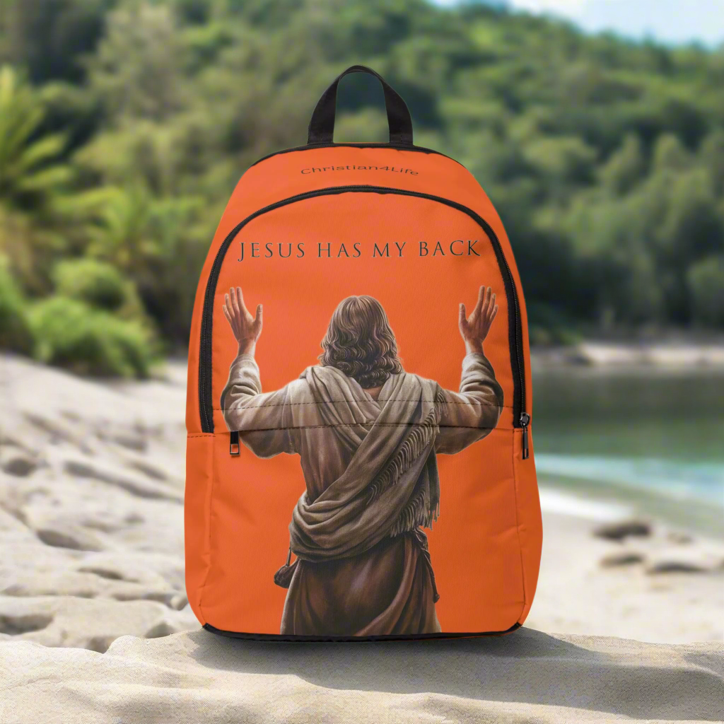 "Jesus Has My Back" Graphic design Christian Backpack (orange) Bags Christian4Life