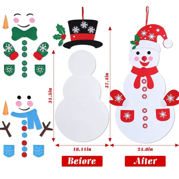 Felt Christmas Big Snowman 54pc Set, DIY Felt Christmas Hanging Decorations Home Decor Christian4Life