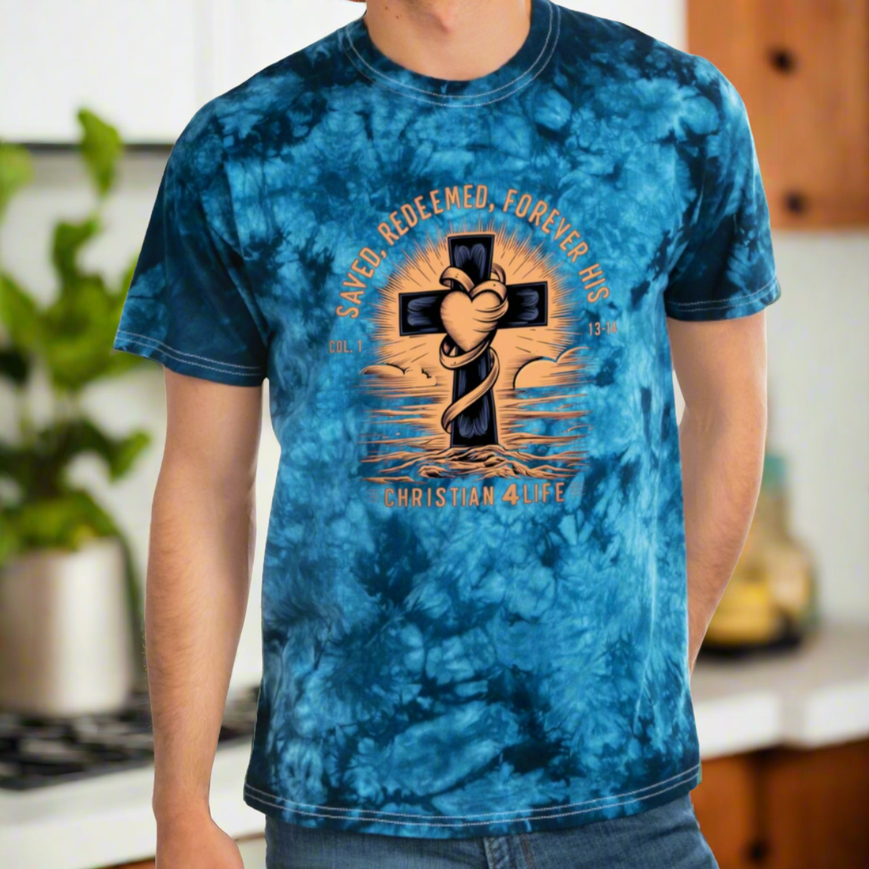 Unisex "Saved, Redeemed, Forever His" Christian Tie-Dye style T-shirt T-Shirt Christian4Life