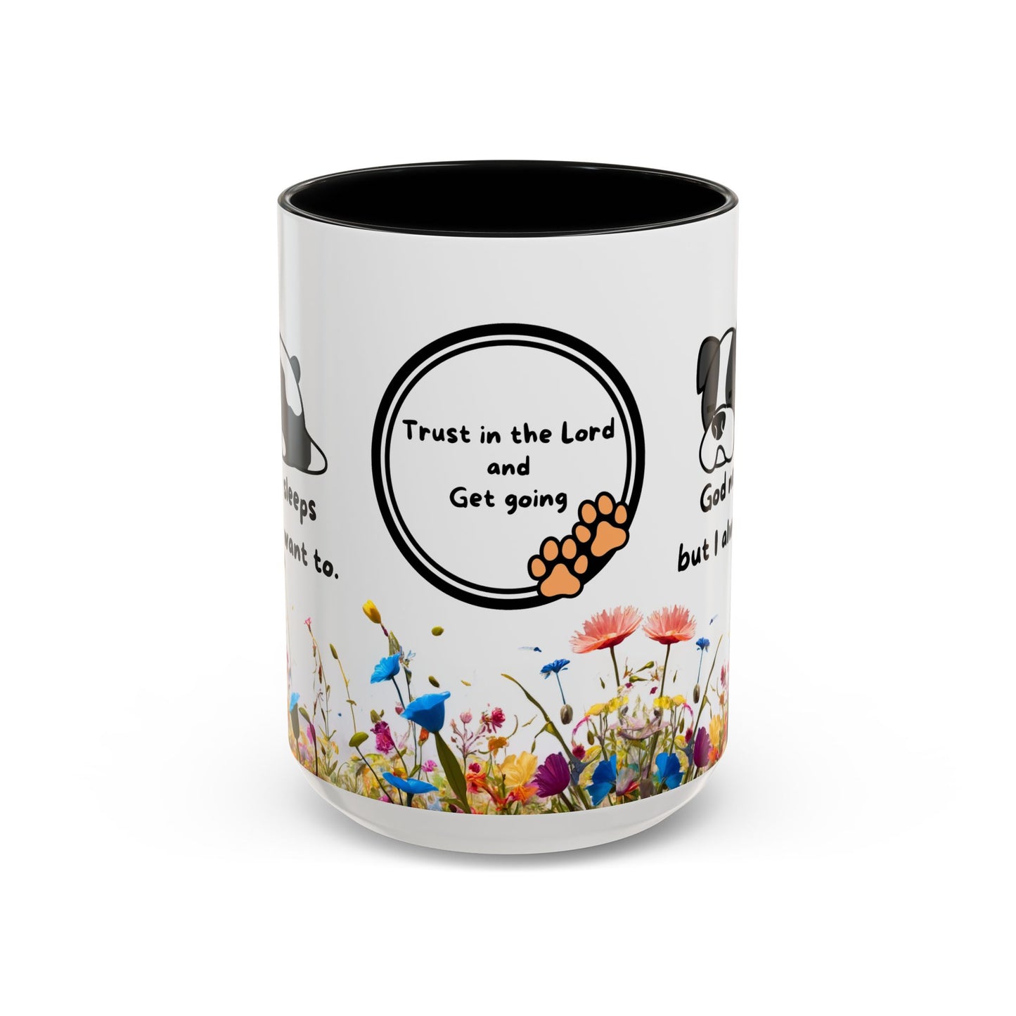 Christian  11oz and 15oz Accent Coffee Mug "God never sleeps" (with flowers)