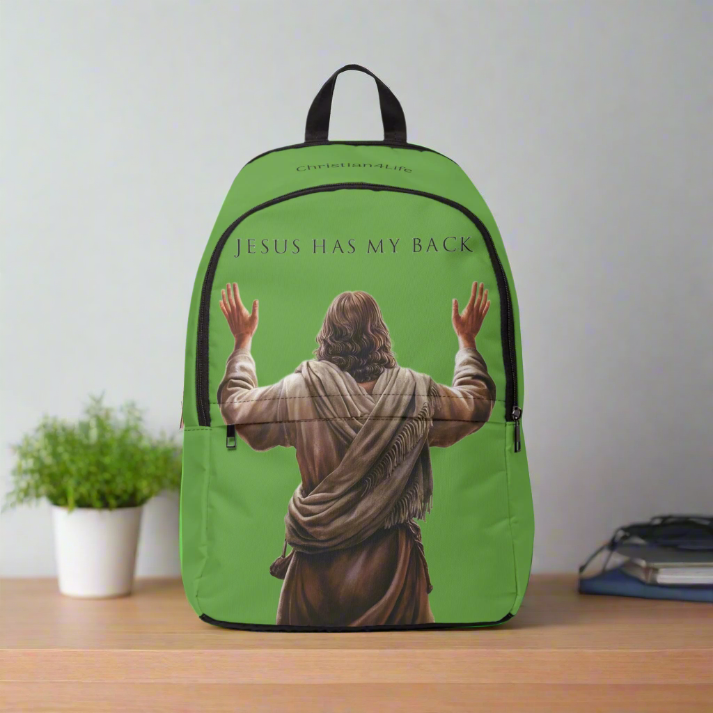 "Jesus Has My Back" design Christian Backpack (green) Bags Christian4Life