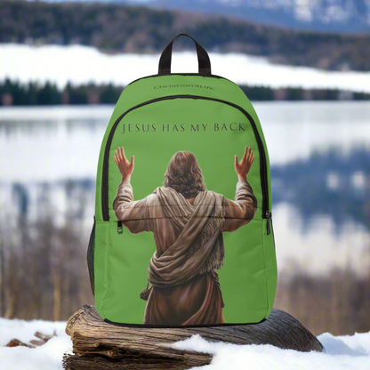 "Jesus Has My Back" design Christian Backpack (green) Bags Christian4Life