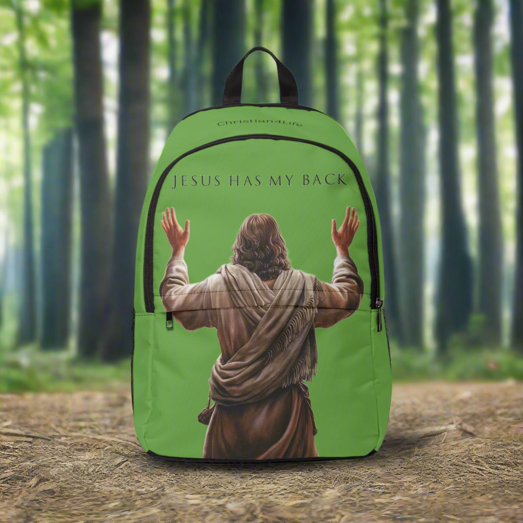 "Jesus Has My Back" design Christian Backpack (green) Bags Christian4Life