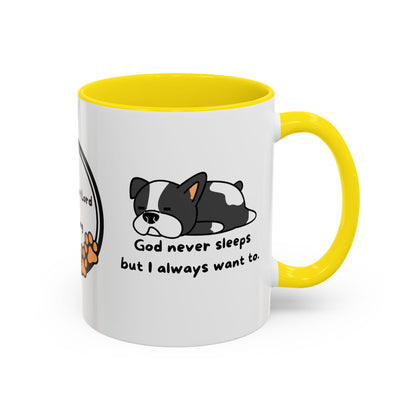 Christian "God never sleeps" 11 oz and 15oz Accent Mug, multiple colors, Christian Mug