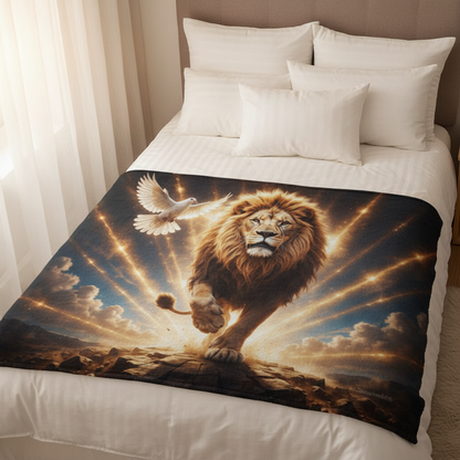 Lion of Judah, Holy Spirit, Clouds and Golden Rays -Ultra-Soft Micro Fleece Blanket (4 sizes)
