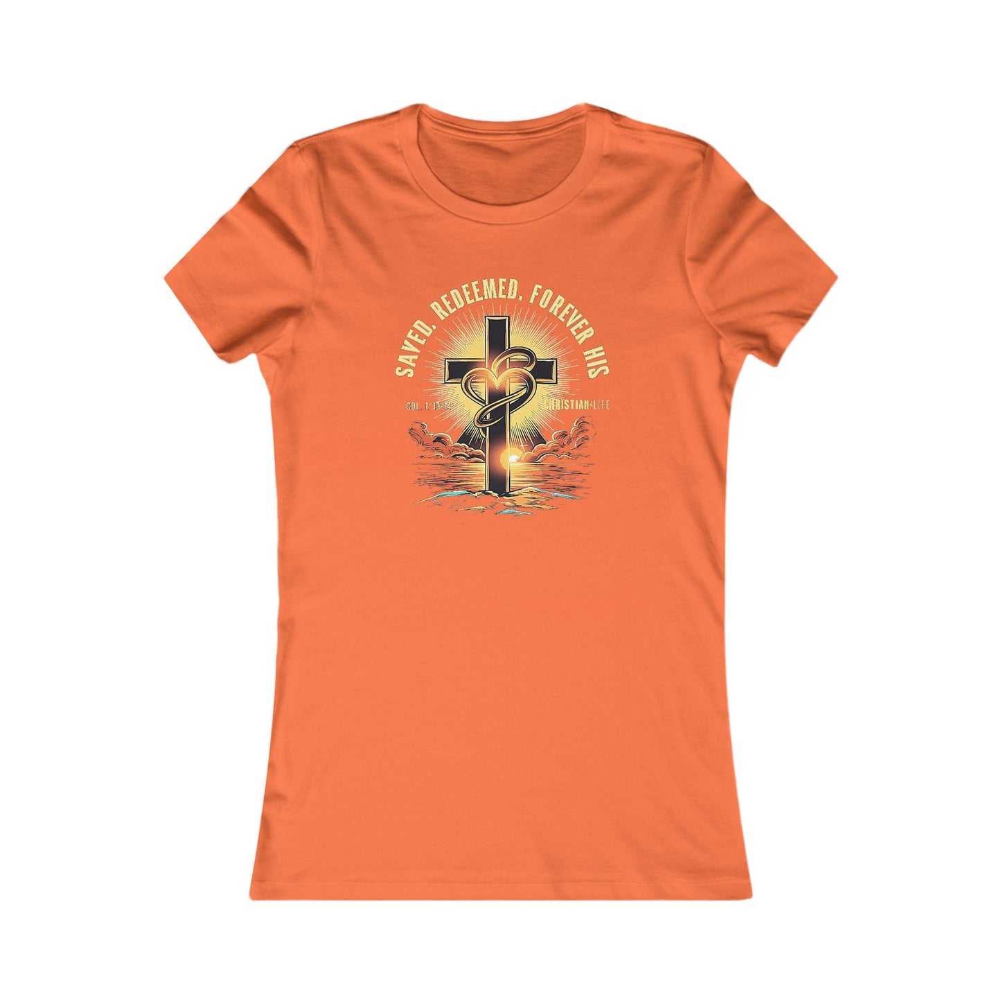 Women's "Saved, Redeemed, Forever His" inspirational style Christian t-shirt