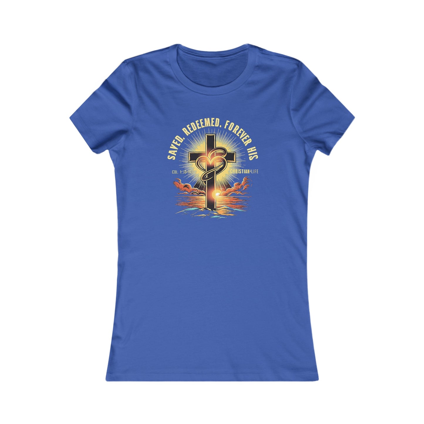 Women's "Saved, Redeemed, Forever His" inspirational style Christian t-shirt