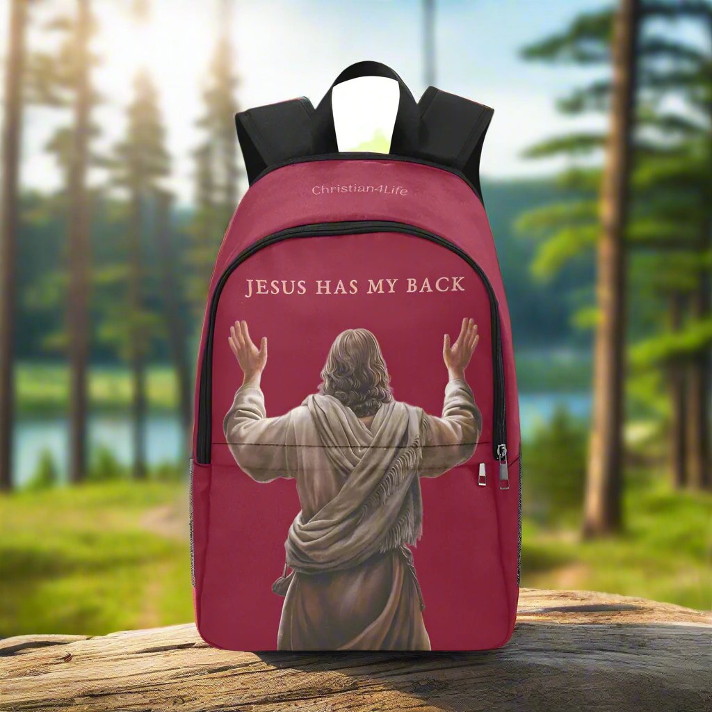 "Jesus Has My Back" Christian Backpack (Choose Red Shade)
