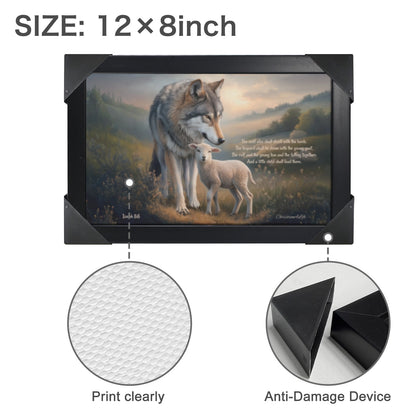 Framed - Wolf and Lamb with Isaiah 11:6 Quote, Christian Canvas, Black Frame