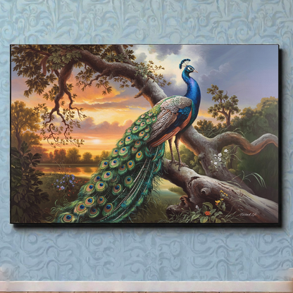 Beautiful Peacock canvas art print - with Psalm 104:24 quote - classic and elegant Peacock art