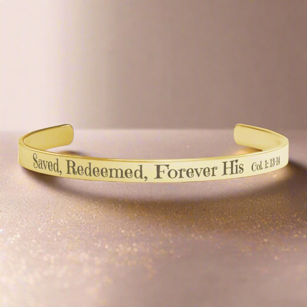 Christian cuff bracelet - "Saved, Redeemed, Forever His" Jewelry Christian4Life