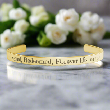 Christian cuff bracelet - "Saved, Redeemed, Forever His" Jewelry Christian4Life