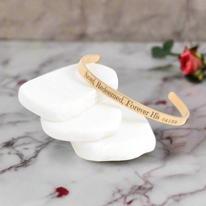 Christian cuff bracelet - "Saved, Redeemed, Forever His" Jewelry Christian4Life