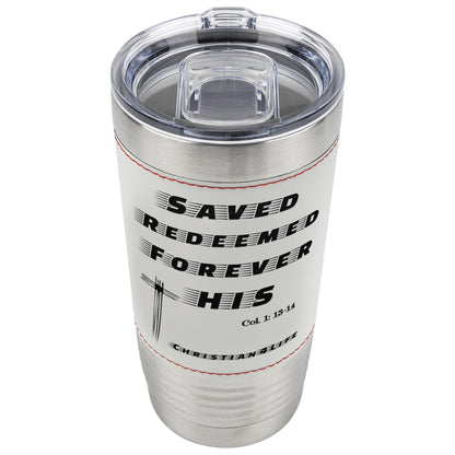 Christian 20oz Baseball Insulated Tumbler, stainless steel, "Saved, Redeemed"