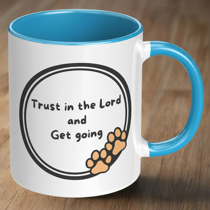 11oz "God never sleeps but I always want to" Christian White Mug, Sleeping puppy and inside color schemes