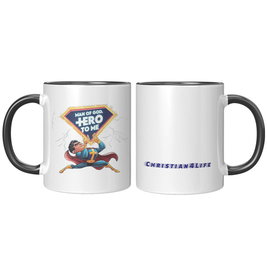 Christian Mug ’Man of God Hero to me’ A Gift for the God-Fearing Hero in Your Life - Black - Mug