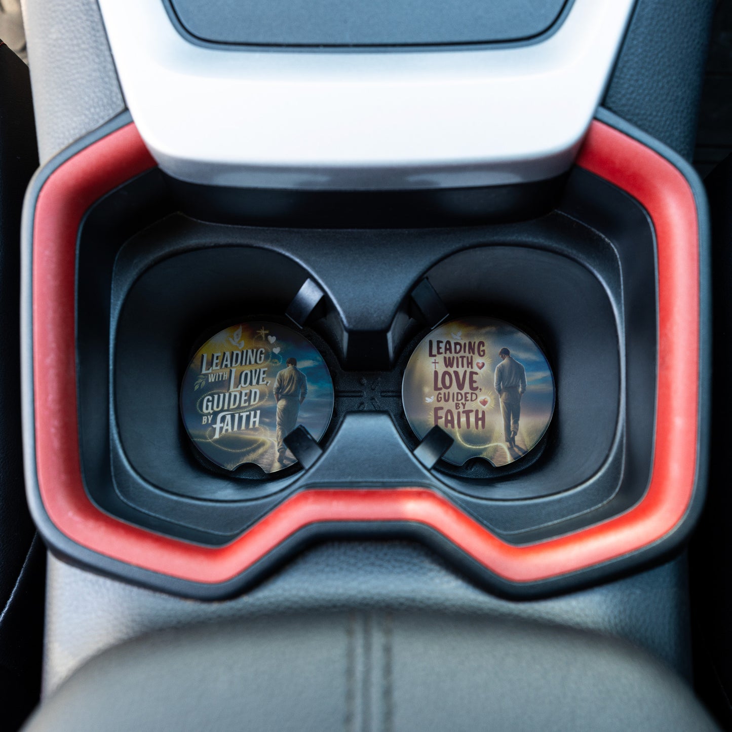 Christian car coasters (set of 2) (Leading with Love Guided by Faith’ - Accessories
