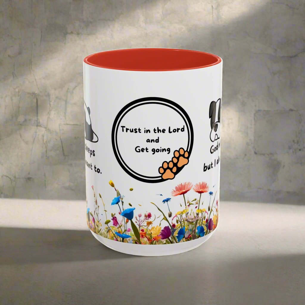 Christian 11oz and 15oz Accent Coffee Mug "God never sleeps" (with flowers) Mug Christian4Life