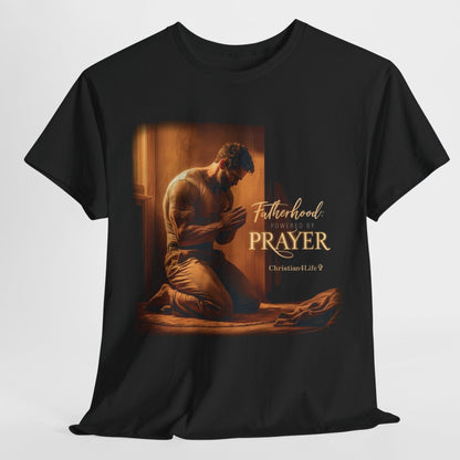 Christian Dad "Fatherhood: Powered by Prayer" Heavy Cotton T-shirt