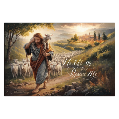 Shepherd holding sheep canvas