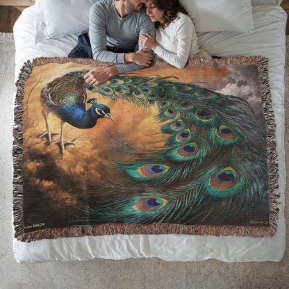 Peacock Heirloom Woven Blanket - Tapestry Decorative art print - a vibrant and elegant statement Peacock art piece