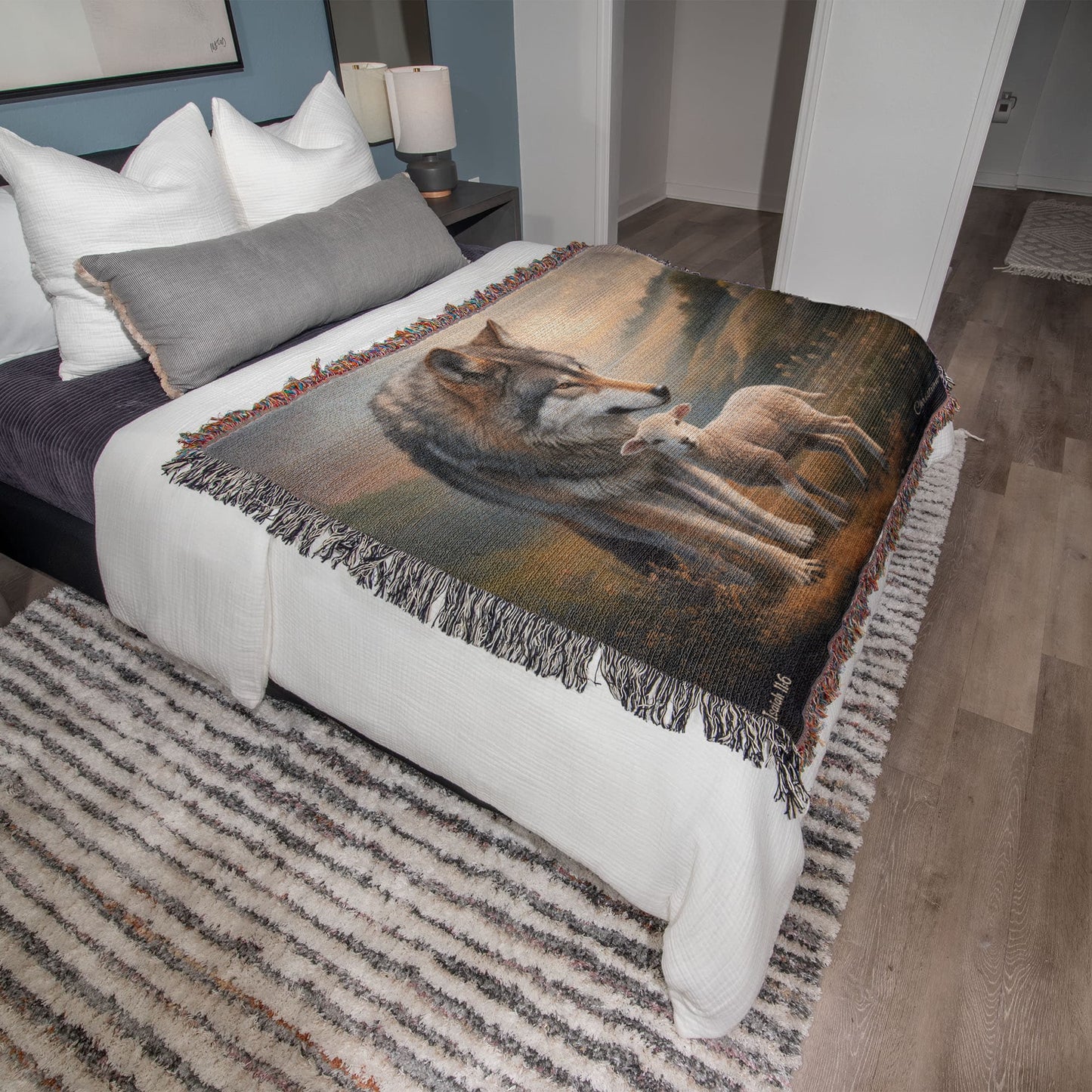 Wolf and Lamb Peaceful Christian Heirloom Woven Blanket Tapestry - Isaiah 11:6