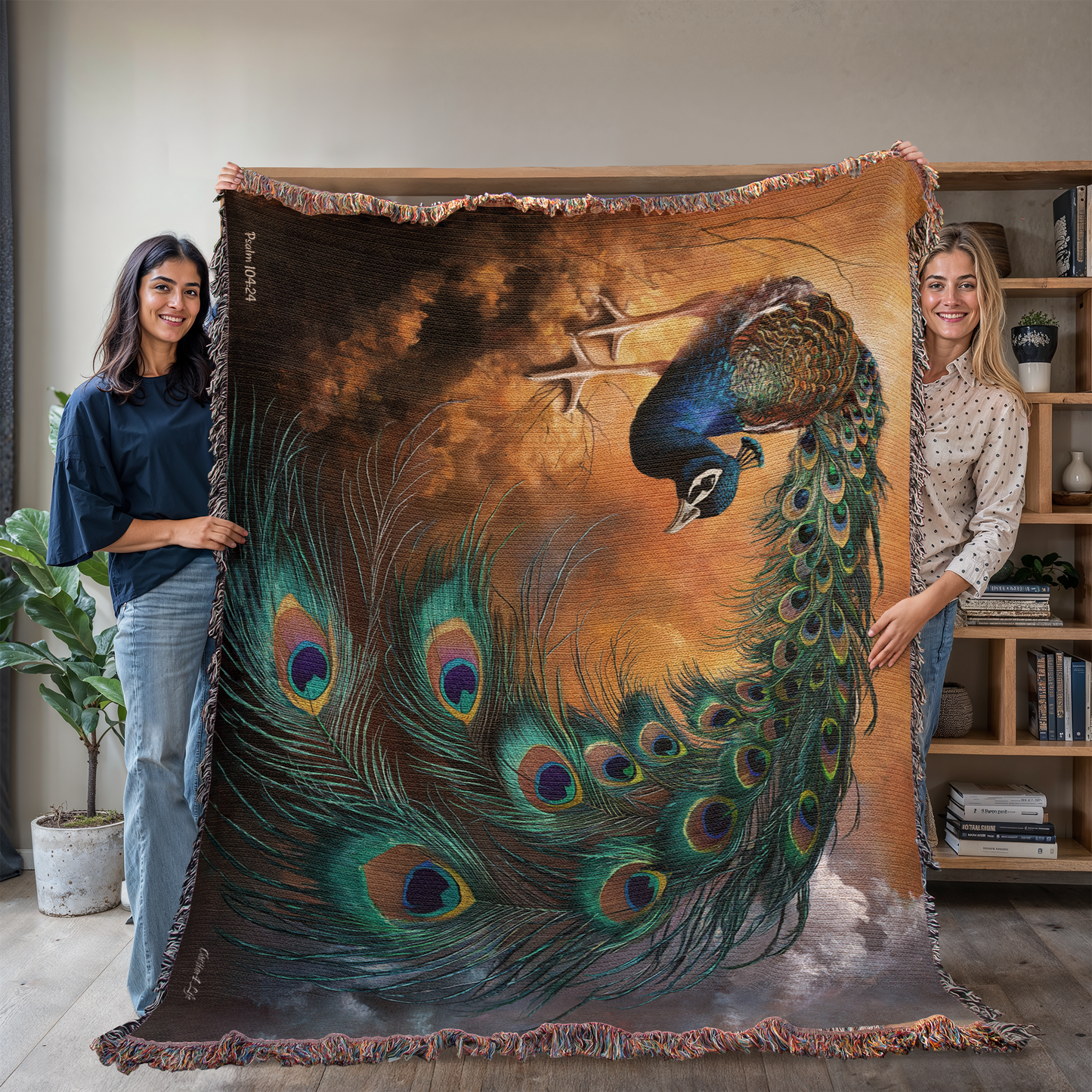 Peacock Heirloom Woven Blanket - Tapestry Decorative art print - a vibrant and elegant statement Peacock art piece