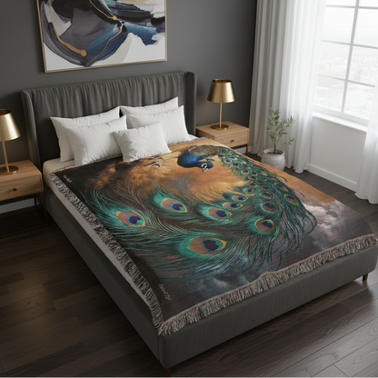 Peacock Heirloom Woven Blanket - Tapestry Decorative art print - a vibrant and elegant statement Peacock art piece