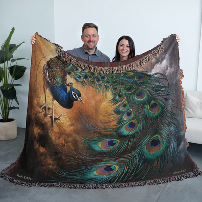 Peacock Heirloom Woven Blanket - Tapestry Decorative art print - a vibrant and elegant statement Peacock art piece