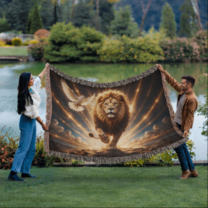 Lion of Judah, Holy Spirit, Clouds and Golden Rays- Heirloom Woven Blanket