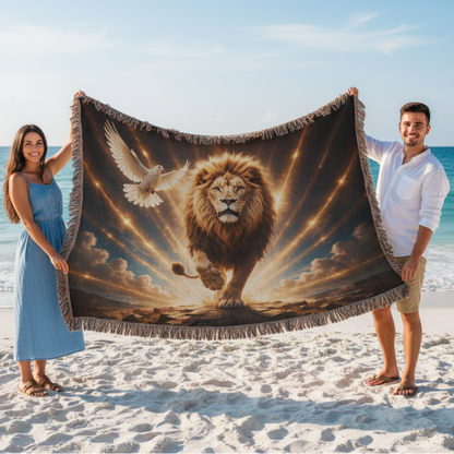Lion of Judah, Holy Spirit, Clouds and Golden Rays- Heirloom Woven Blanket