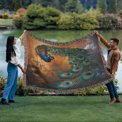 Peacock Heirloom Woven Blanket - Tapestry Decorative art print - a vibrant and elegant statement Peacock art piece