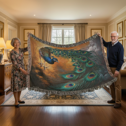 Peacock Heirloom Woven Blanket - Tapestry Decorative art print - a vibrant and elegant statement Peacock art piece