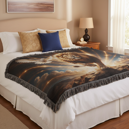 Lion of Judah, Holy Spirit, Clouds and Golden Rays- Heirloom Woven Blanket