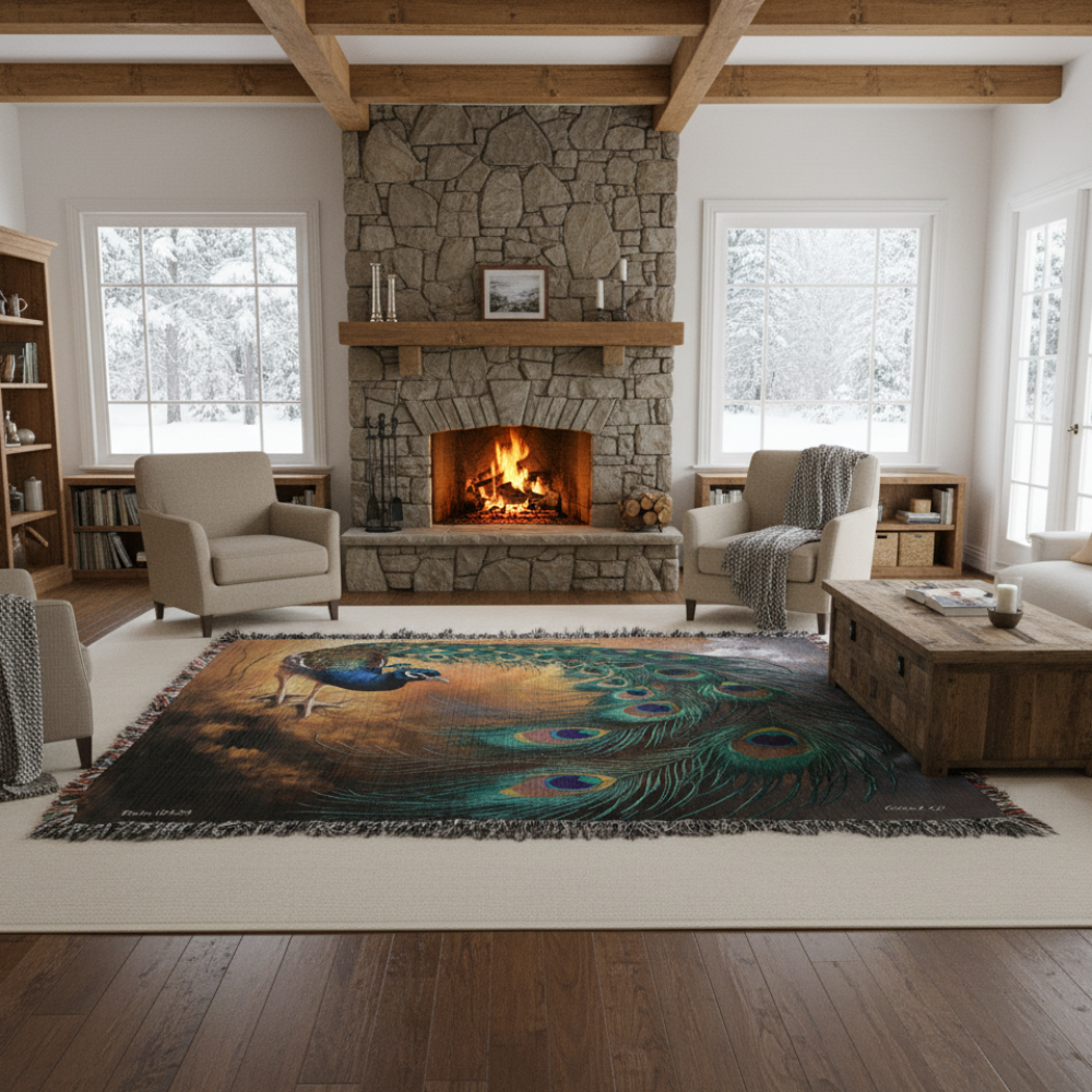 Peacock Heirloom Woven Blanket - Tapestry Decorative art print - a vibrant and elegant statement Peacock art piece