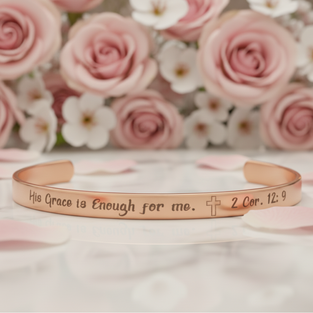 His Grace is Enough for me, Christian bracelet - Stainless steel with 18K Gold, Rose Gold, or Silver plating