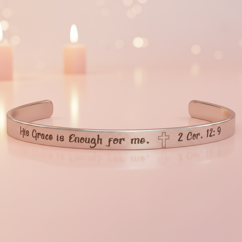 His Grace is Enough for me, Christian bracelet - Stainless steel with 18K Gold, Rose Gold, or Silver plating